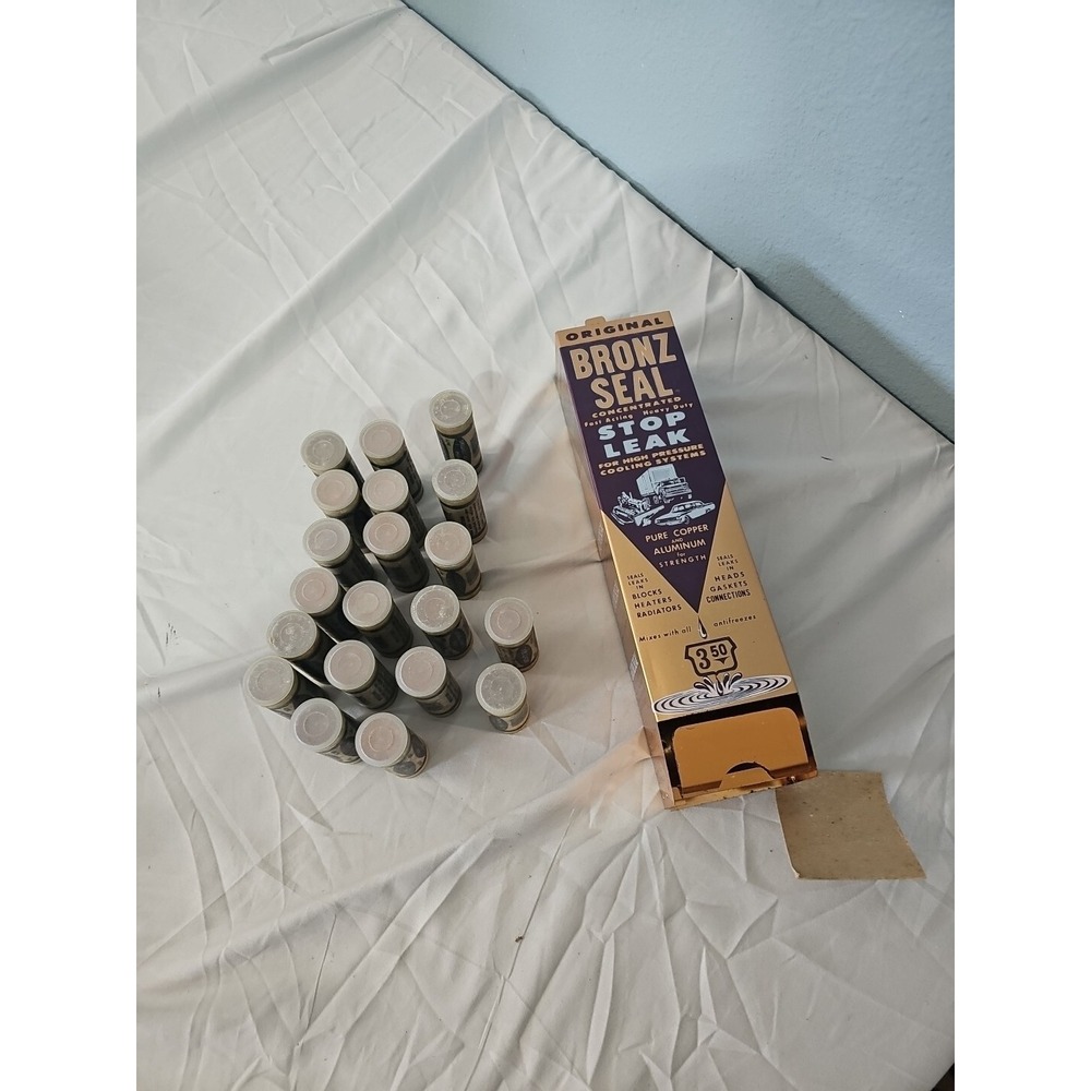 Vintage 20 Tubes Bronz-Seal Stop Leak NOS And Metal Sign Holder